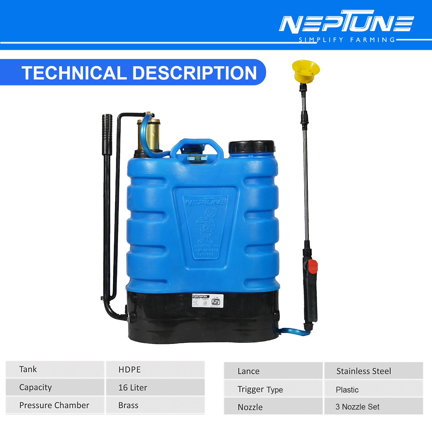Neptune Hariyali-08, Knapsack Manual Hand Operated Garden Sprayer 16 Liter Suitable For Garden, Agriculture Spraying - Image 5
