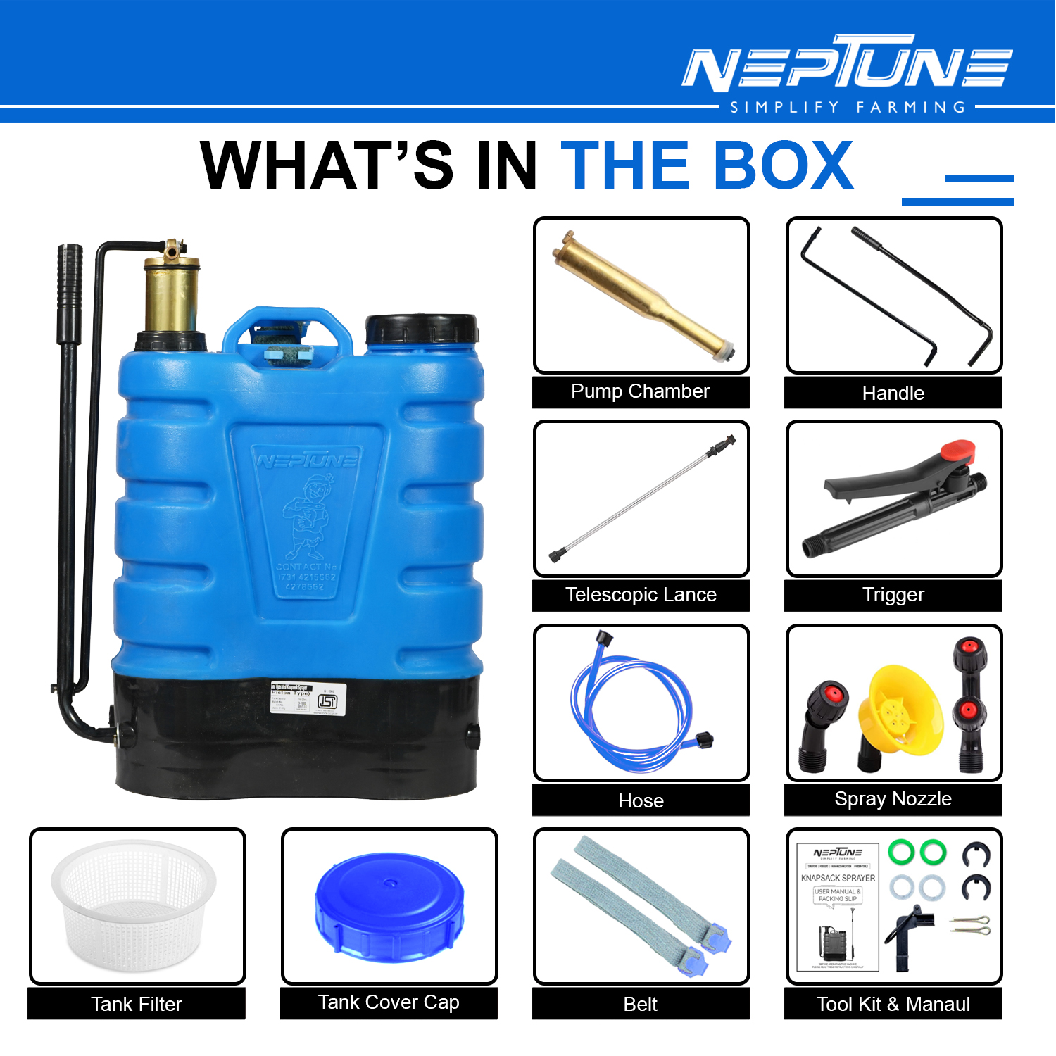Neptune Hariyali-08, Knapsack Manual Hand Operated Garden Sprayer 16 Liter Suitable For Garden, Agriculture Spraying - Image 4