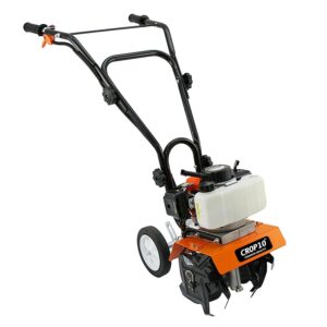 CROP10 52CC Tiller Bottom 2HP Petrol Mini Power Tiller, 2-Stroke Engine, 25CM Working Width, 10CM Depth, High Carbon Steel Blades for Farming & Gardening